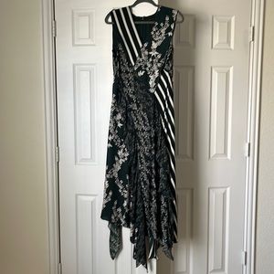 BCBG forest green floral & stripes maxi dress